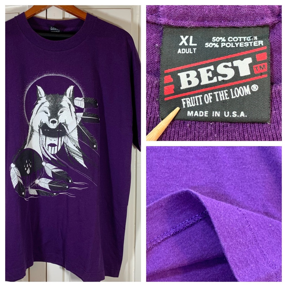 Vintage Wolf Dreamcatcher Shirt XL‎ USA BEST Tag Purple Tee Single Stitch FLAW